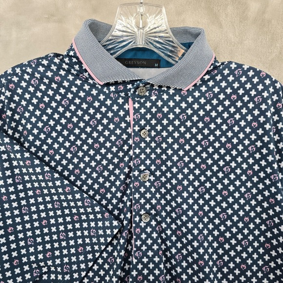 Greyson Other - Greyson Golf Mens Polo Medium Blue Pink Wolf Print Onion Creek Club Golf Shirt